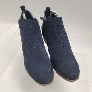 Toms Boots Womens 10 Deia Ankle Booties Blue Suede Side Zip Block Heels 10010981